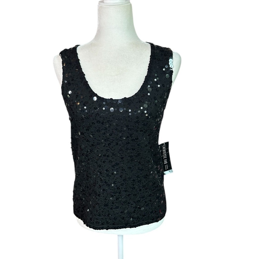 Lafayette 148 Black Sequin Sleeveless Top Size XL